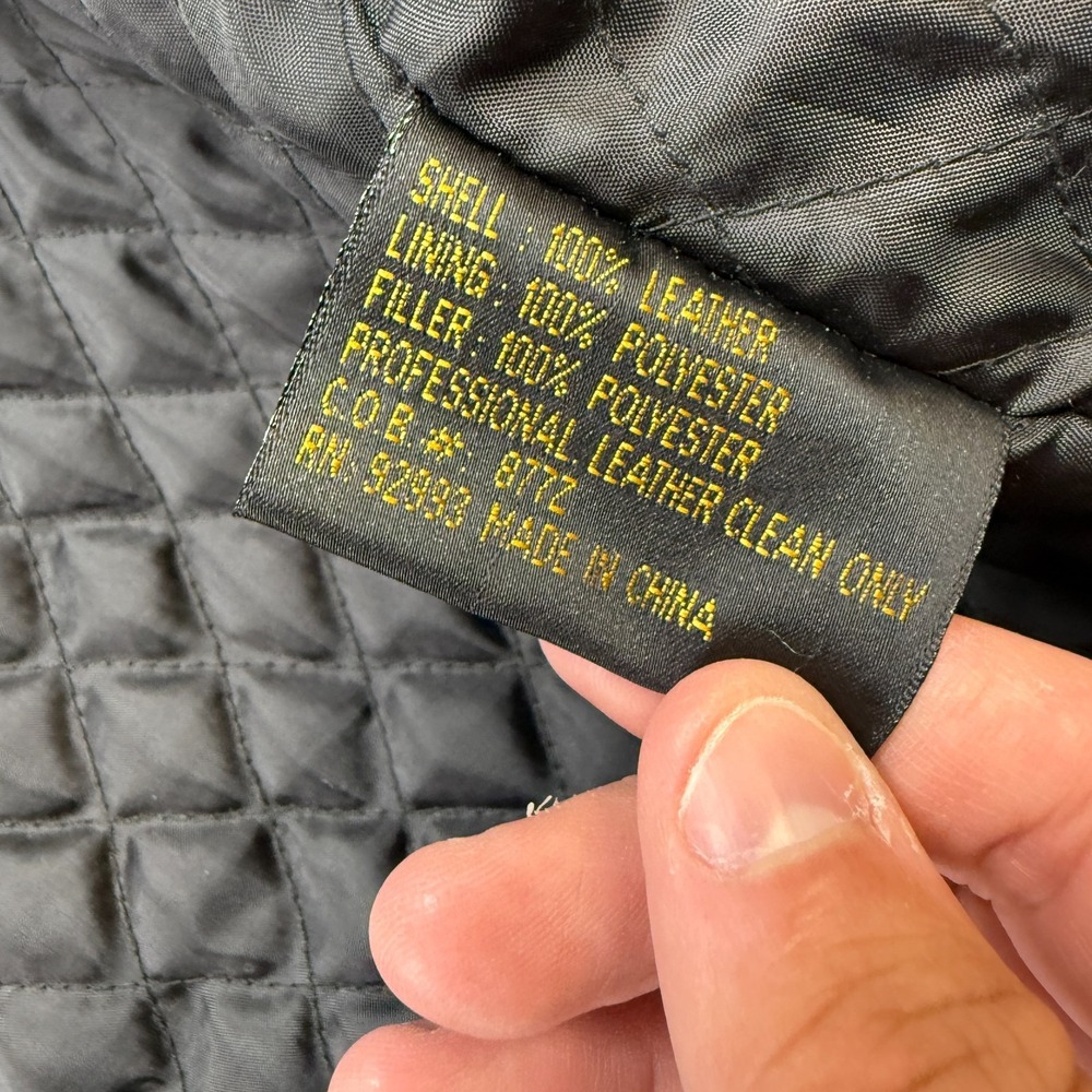 Vintage Leather Jacket Adult L/XL Black Quilt Lined Field Parka Full Zip Cinched - Picture 11 of 16